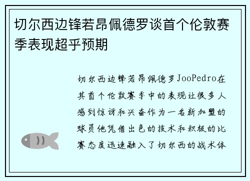 切尔西边锋若昂佩德罗谈首个伦敦赛季表现超乎预期 切尔西边锋若昂佩德罗谈首个伦敦赛季表现超乎预期